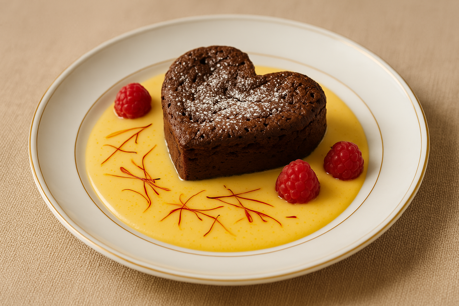 Crème Anglaise au Safran avec moelleux au chocolat